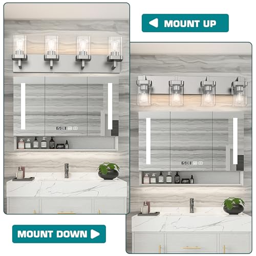 Image of 4-Light Bathroom Light Fixtures, Brushed Nickel Vanity Lights for Bathroom, Kitchen, Living Room, Modern Bathroom Vanity Lights with Clear Glass Shades