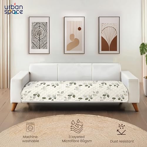 Image of Urban Space 3 Seater Quilted Sofa Cover mat, Non-Slip Sofa Protector, Easy Care & Machine Washable Cover, Sofa Seat Runner for Couch for Living Space (3 Seater - Tea Leaves)