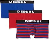 Diesel Men's 3-Pack Shawn Yarn Dye Cotton Stretch Trunk, Red Stripe/Blue/Red, Medium