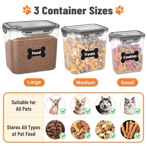 ZooZoo 3PCS Dog Food Container Set mit luftdichten Deckeln, BPA-frei Futterbox Hund für Trockenfutter, Stapelbar in Größen Groß Mittel Klein, Inklusive Schaufeln, Etiketten, Zange und Marker