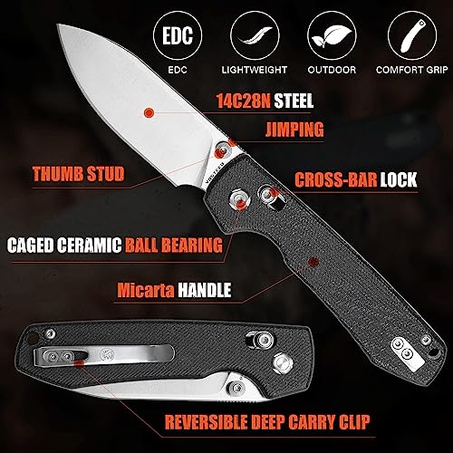 Image of Vosteed Raccoon EDC Knife, Lightweight Folding Pocket knife with Clip for Men and Women, Sharp Crossbar Lock Knife with 3.25 inch Sandvik 14C28N Steel Blade, Micarta Handle for Camping, Hiking - A0504