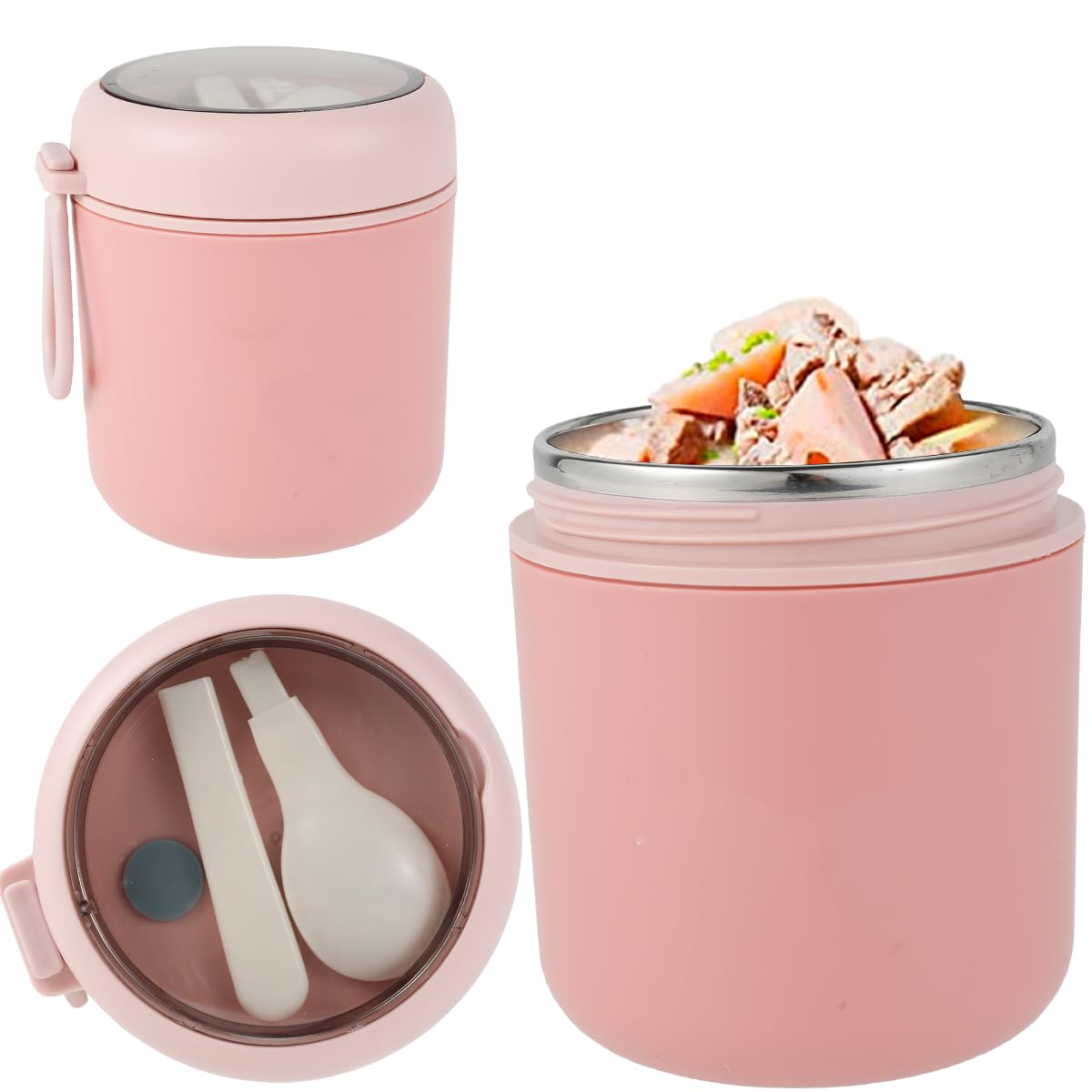 QINGLANG Vacuum Insulated Food Container 530ml Insulated Food Flask Thermal Meal Box for Hot Food Wide Mouth Food Jar with Foldable Spoon Portable Meal Thermal Insulated for School Office Work