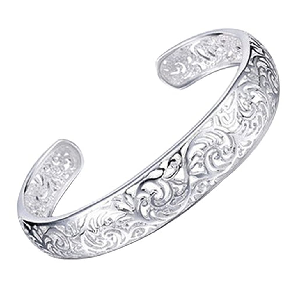 Bracelets, Women's 925 Sterling Silver Bezel Hollow Cuff Bangle Open Bracelet Jewelry Gift Durability and attraction