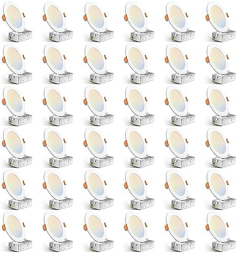 Amico 36 Pack 6 Inch 5CCT Ultra-Thin LED Recessed Ceiling Light with Junction Box, 2700K/3000K/3500K/4000K/5000K Selectable, 12W Eqv 110W, Dimmable Can-Killer Downlight, 1050LM Brightness – ETL&FCC
