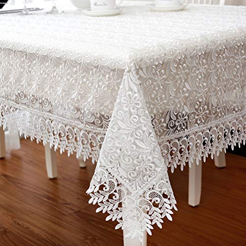 テーブルクロス 長方形刺繍テーブルカバー、花柄マクラメ牧歌的な洗えるシワラウンド、ウェディングパーティーキッチンダイニング装飾、ホワイトレーステーブルクロス)(60x60cm(24x24inch))