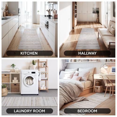 2x6 Runner Rug Machine Washable Non Slip Area Rug Distressed Neutral Moroccan Boho Rug Ultra Soft Floor Runners for Hallways for Entryway Laundry Room Kitchen, Multi-Color