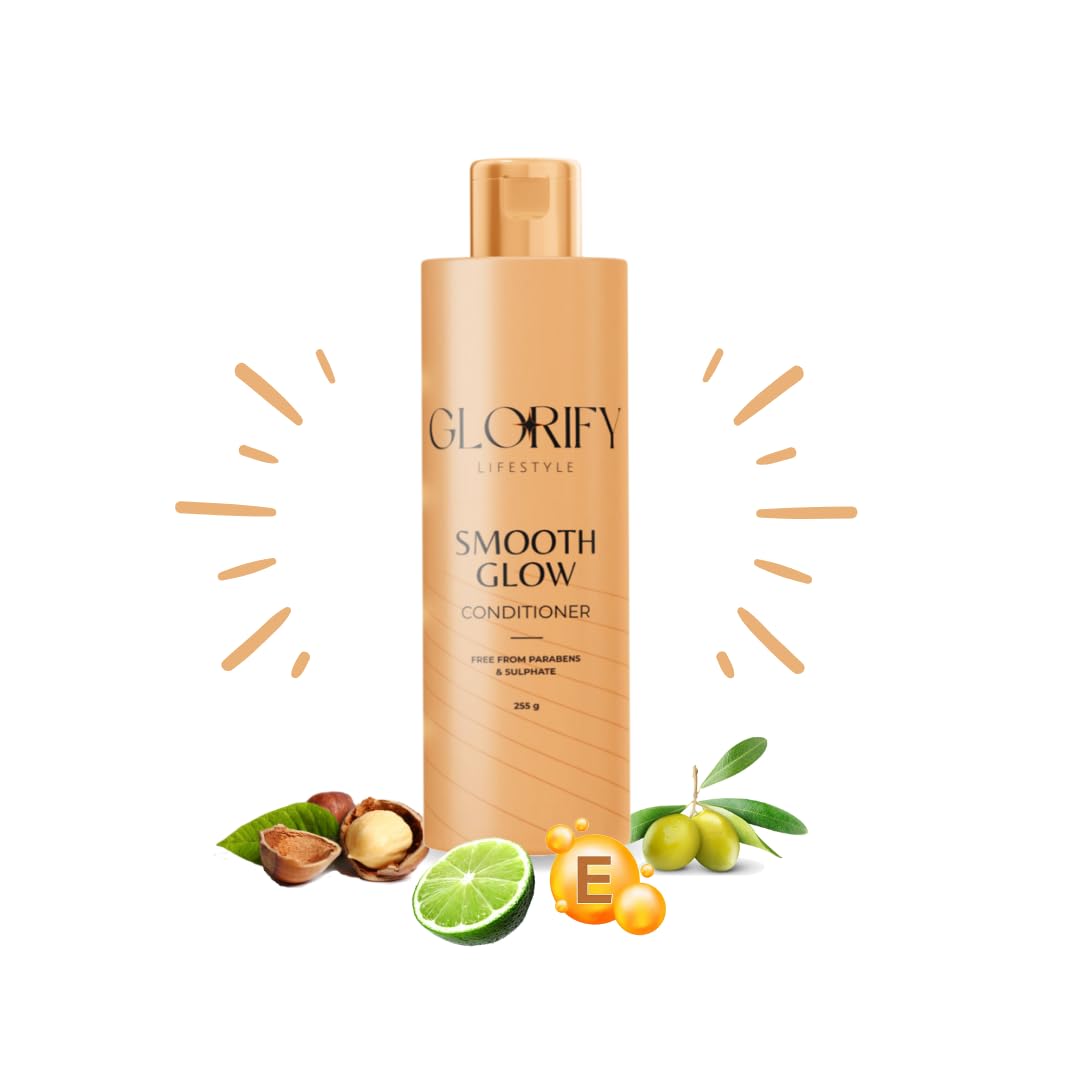GLORIFY LIFESTYLE-Natural Smooth Glow Conditioner, Hydrating Formula with Olive Oil, Shea Butter, Vitamin E, Sulfate-Free Hair Care for Silky, Frizz-Free Hair 225 gram