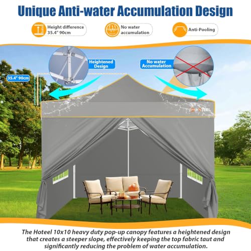 Image of Hoteel 10x10 Heavy Duty Pop Up Canopy Tent with 4 Sidewalls, Grey