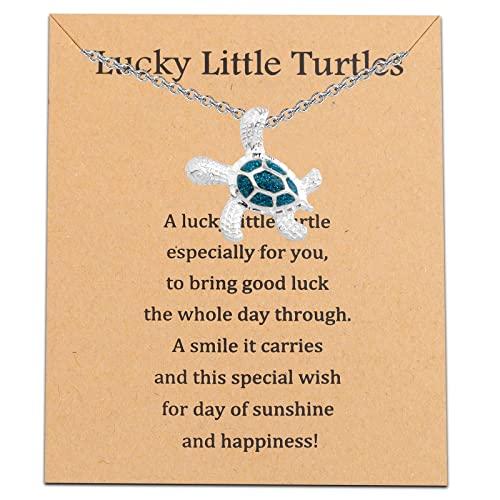 BLEOUK Sea Turtle Necklace With Card - Turtle Lover Jewelry, Lucky Going Away Gifts for Friends