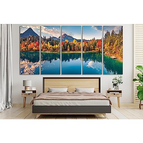 Toile Alpes autrichiennes ZELLART pour habiller un grand mur vide tableau automne 5 panneaux