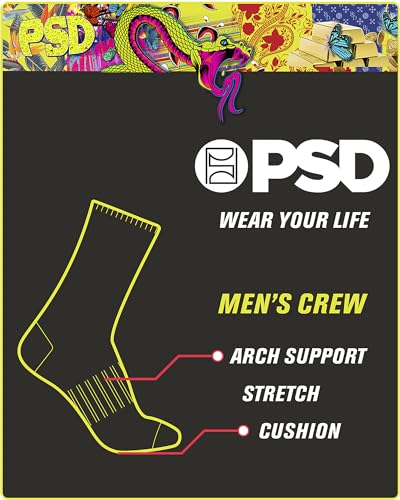 PSD Men's Novelty Crew Socks - Cushioned Comfort Mid-Calf Funny Graphic Dress Socks for Men (Sizes: 6-12.5)3