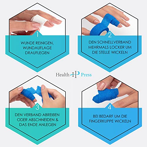 Venda autoadhesiva para los dedos Health Press® elástica y azul de 2,5 cm con 8 rollos 6