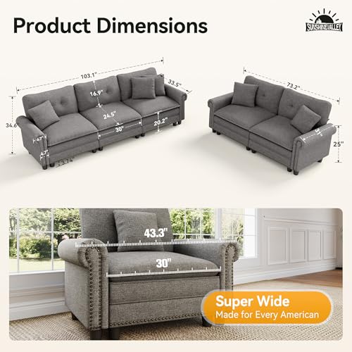 Image of SUNSHINE VALLEY 2-Piece 5-Seater Cloud Modular Sofa Set with Extra Deep & Wider Cushions, Oversized Mid-Century Modern Couch Set with Loveseat and Throw Pillows for Living Room, Linen Dark Grey