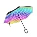 ISAOA Paraguas Grande invertido Paraguas Resistente al Viento Doble Capa reversa Plegable Paraguas para Coche Lluvia Uso al Aire Libre, Mango en Forma de C Auto pie básculas Arco Iris Paraguas