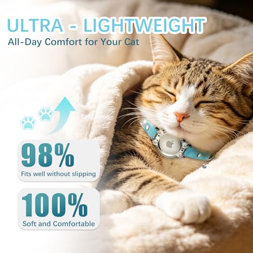 Image of AirTag Cat Collar Breakaway, Rhinestone Velvet Cat Collars with Air Tag Holder and Bell, Adjustable Comfortable GPS Tracker Cat Collar for Girl Boy, Kittens, Puppies(Blue)