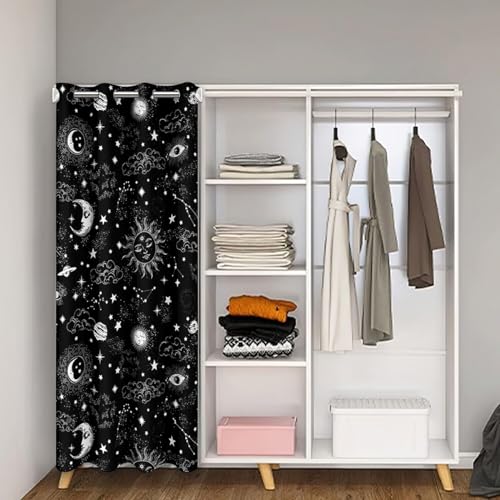 Castle Fairy Galaxy Planet Door Curtain For Doorway Privacy,Sun And Moon Starsry Sky Room Divider Curtain Cover,Dark Night Cloud Insulated Closet Curtain For Bedroom Closet Door,1 Panel,34X80 Inch,Black White thumb #1