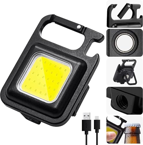 Image of K D Pack of 02 Keychain COB LED Flashlight Rechargeable | 800 Lumens Mini Torch with Magnet, Bottle Opener & 3 Lighting Modes | Portable Emergency Light with Type-C Charging