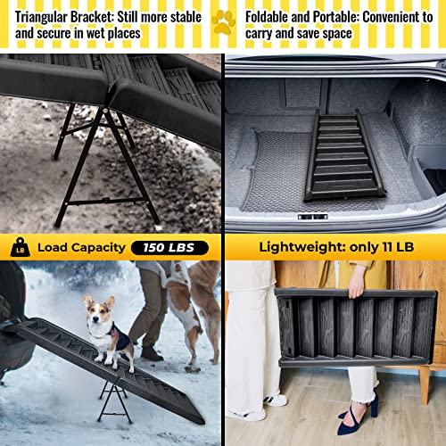 Hoxwell Height-Adjustable Dog Pet Ramp For Car, Portable Outdoor Dog Ladder With Stable Triangular Design, Foldable Dog Steps Stairs For Suv And Truck, Suitable For Heights Of 14" To 29.5", Black #TOP4