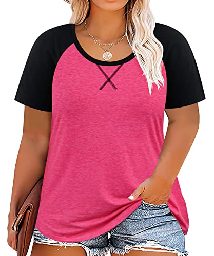 Image of CARCOS Plus Size Tops for Women Short Sleeve Shirt Summer Star /Leopard /Tie Dye /Flower Crewneck Pullover Tunic XL-5XL