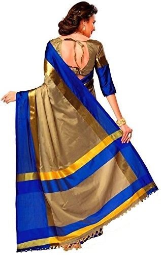 Image of PerfectBlue Women's with Blouse Piece Saree (VisvaVariation Lightgreenbrown Free Size)