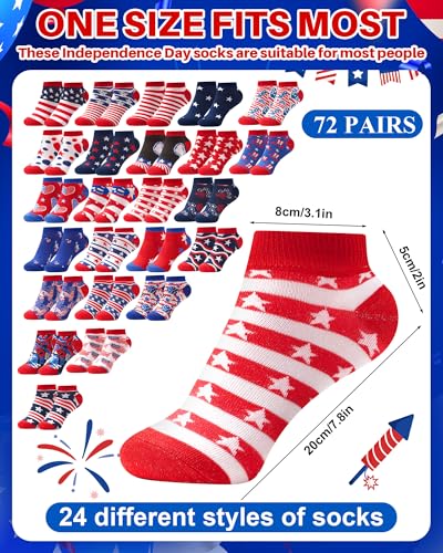 Shinymoon 72 Pairs Patriotic Socks Bulk 4th of July Gifts for Women Men American Flag Ankle Socks Funny Star Striped 4th of July Independence Day Military Veteran Gifts2