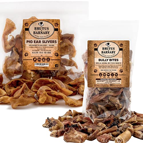 Brutus & Barnaby Pig Ear Slivers (1Lb) + Bully Bites (1Lb) #TOP11