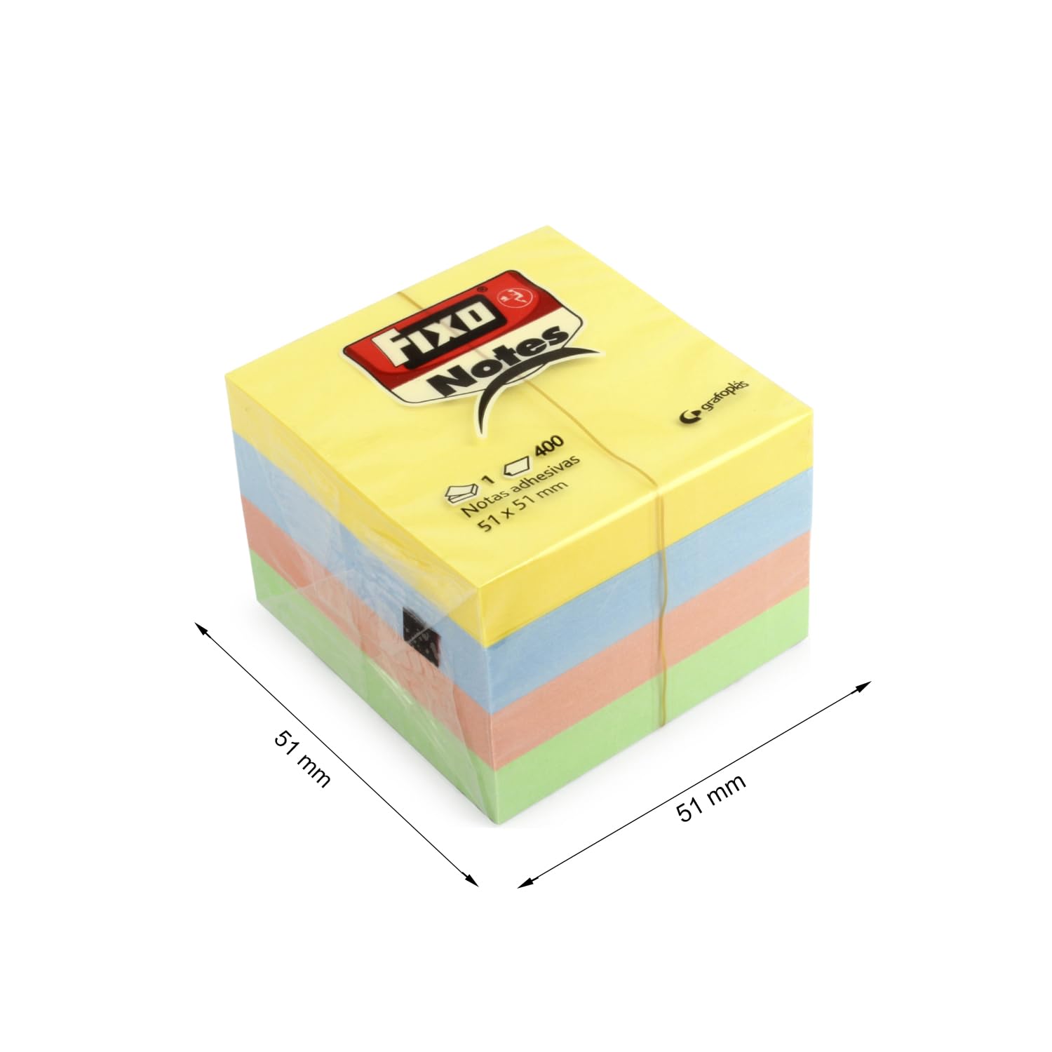 Fixo Notes Cubo de Notas Adhesivas 400 Hojas 51x51mm Colores Surtidos Pastel