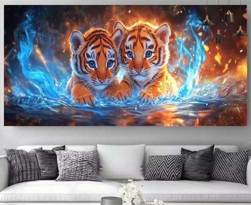 DIY Tableau Strass Diamant Canevas Débutant Kit Peinture Diamant 5D Tigre 80x160cm