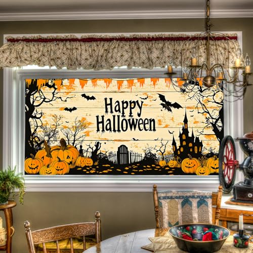 Vinilo decorativo Halloween Calabaza y Murciélago 39x17 in