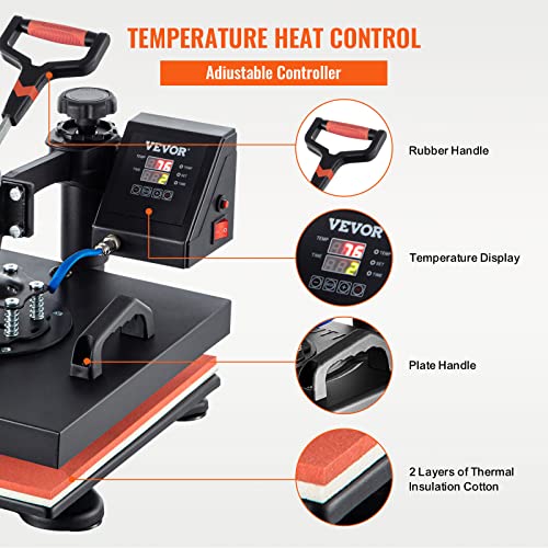 Image of VEVOR Heat Press Machine - 6 in 1 Combo Heat Press Sublimation Machine for DIY T-Shirts /Hats /Mugs /Heat Transfer Projects, 15x15 Multifunction Swing Away Heat Press with 360 Rotation