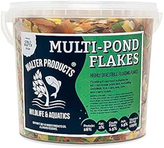 Walters Multi Pond Flakes (5L Tub) | Pond Fish Food for Goldfish, Koi and all Cold Water Pond Fish | Premium Nutrition, Floating Fish Food Flakes in Stay Fresh EasyTubs and Refill Bags