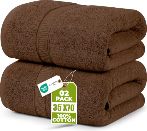 Image of Utopia Towels Jumbo Bath Sheets, 2 Pack, 35x70 in, 600 GSM, Dark Brown | Extra Large Ring Spun Cotton Bath Sheets - Soft, Plush, Quick-Drying, Highly Absorbent, Great for Everyday Use