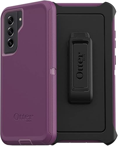 OtterBox Funda para Galaxy S21 FE 5G (solamente) Defender Series, color negro, resistente y duradero, con protección de puerto, incluye soporte de