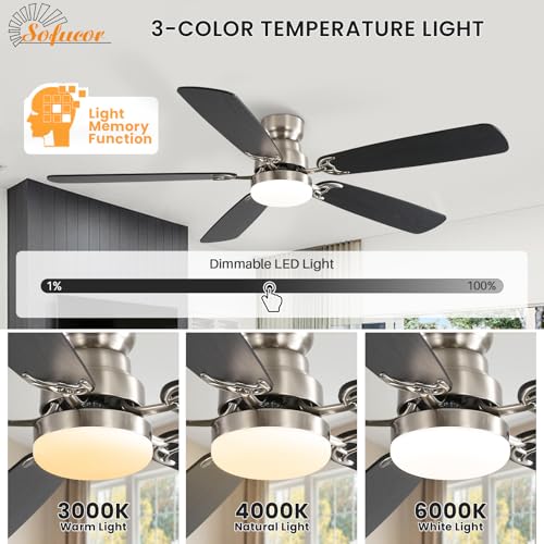 Ventilateur de plafond avec lampe LED 132 cm Sofucor avec télécommande - 4