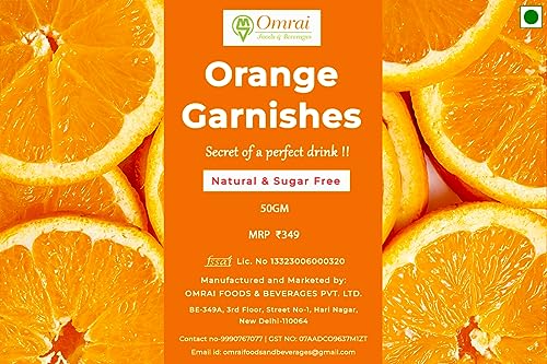 Image of Omrai Foods Dried Orange Slices Garnishes 50GM (Pack of 1) | Dehydrated Orange Fruit Garnish for Cocktails, Mocktails, Detox Water, Tea | 100% Natural Air Dried Fruit Slices for Decoration