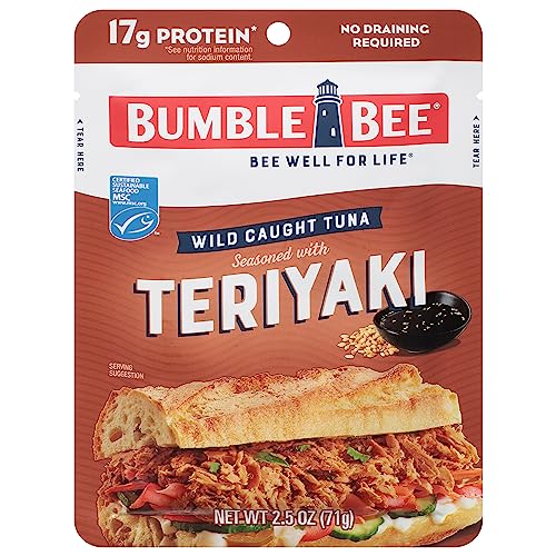 Bumble Bee Teriyaki Seasoned Tuna Pouch - Wild Caught and Ready to Eat for Snack, Salad, Korean Tuna Bowl - 17g Protein per Serving - PERFECT, PORTABLE, GOODNESS - 2.5 oz Packet (Pack of 1)