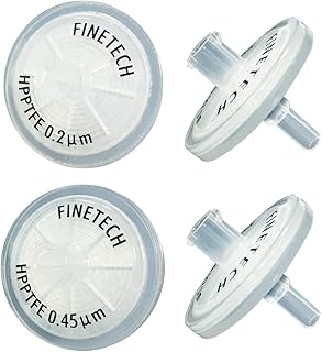 Hydrophilic PTFE Syringe Filters 25mm Diameter 0.45μm Pore Size for Laboratory Filtration by Finetech (Pack of 20) Made in Taiwan (PTFE Hydrophilic 25mm 0.45um, 20)
