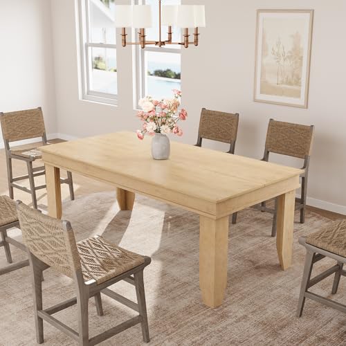 Image of GarveeHome Farmhouse Dining Table for 6-8 People, 71 in Long Kitchen Tables with Wooden Sturdy Frame, 6 ft Large Rectangular Dinner Table for Dining Room, Kitchen (Natural, 71 inch Non-extendable)