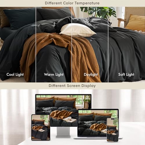 Image of MooMee Duvet Cover Set 100% Washed Cotton Linen Like Oversized Queen | Relaxed Linen-like Texture. Soft, Breathable & Long-lasting Comfort. Lightweight. Hidden Zipper with 8 Interior Corner Ties