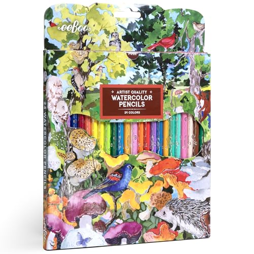 eeBoo: Mushroom Watercolor Pencils – 24 Artist-Quality Colors for Drawing,