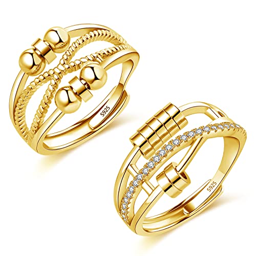 Cangall Silber Anxiety Rings, 2PCS 925 Sterling Silber Damen Angst Rings...