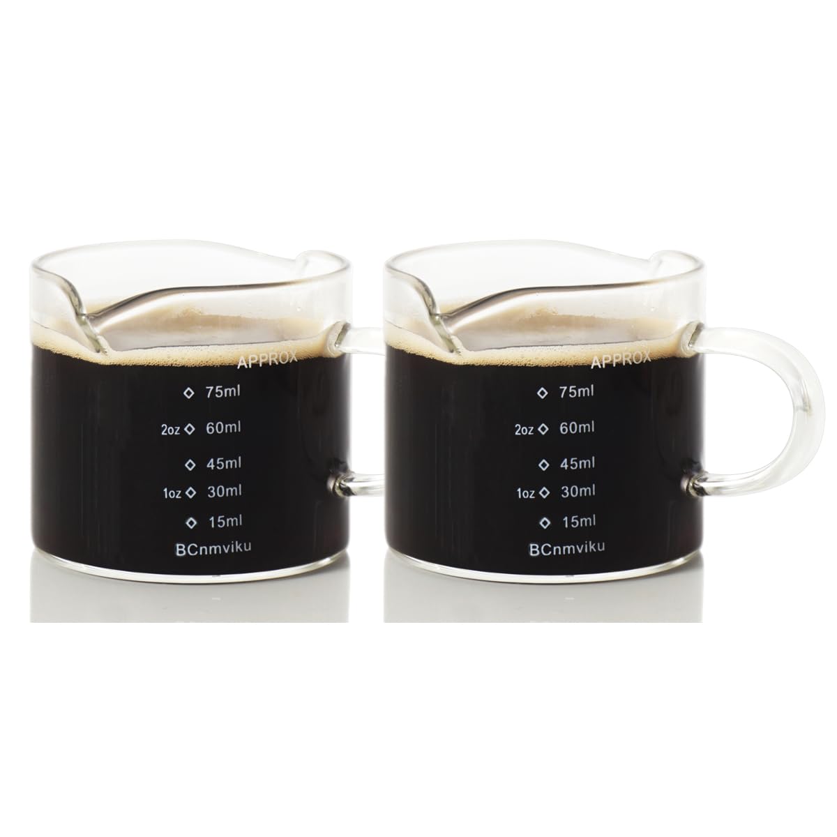BCnmviku Bicchieri da shot per espresso, doppio beccuccio per latte in vetro trasparente (confezione da 2