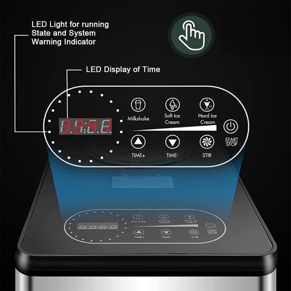 Soft Serve - Máquina de helado de acero inoxidable de 1,5 L con pantalla LCD, 3 modos, fácil de limpiar, ideal para el hogar, cocina y uso comercial