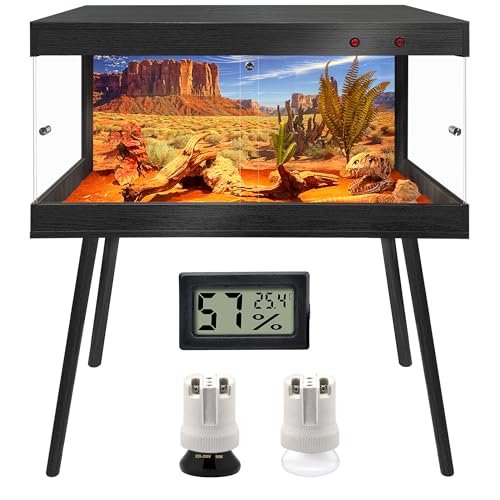 ROYXEN Reptile Tank 34 Gallon Bearded Dragon Tank with Leg Stand Tempered Glass Reptile Enclosure Lizard Tank for Chameleon Lizard Habitat (Black 32 Length Inch)