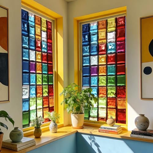 Vinilo Ventana Privacidad 45X100Cm Color Arcoíris Lámina Privacidad Ventana,Anti UV Electrostatico para Puertas Cristal Cocina,Estático Autoadhesivo para Dormitorio Baño Oficina Cocina Hogar