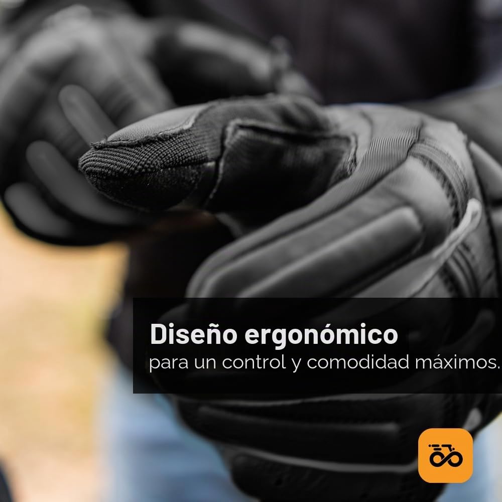Moore I Guantes de Moto 360 S Negro – Impermeables, Piel Bovina, Protección CE.