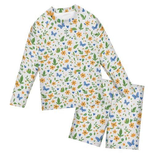 Butterfly Flowers Leaves Toddler and Baby Boys' 2-Piece Swimsuit Trunk, Long Sleeve Rashguard Bathing Suit B0403711