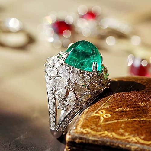 925 Sterling Silver Plated Cushion Cut Simulated Emerald Quatrz Statement CZ Engagement Ring for Women2