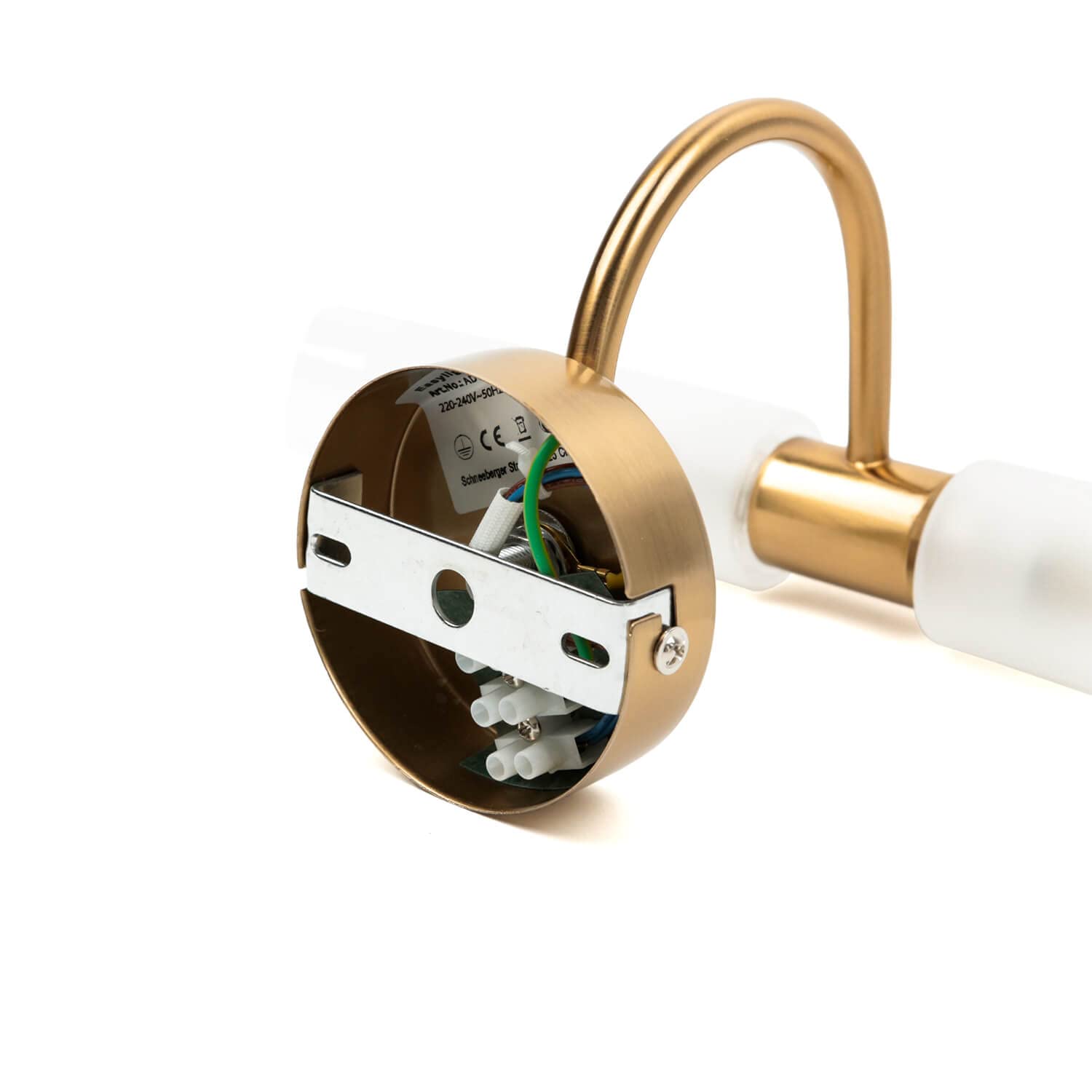Licht-Erlebnisse Lámpara de pared de metal y cristal en latón, 2 x G9, ancho: 32 cm, lámpara de pared, lámpara de pared para baño, IP20