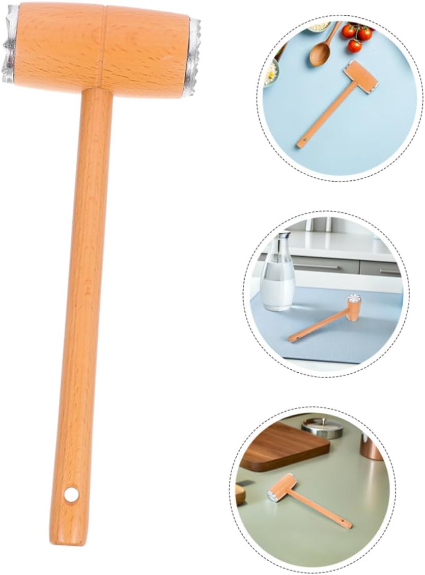 Angoily 2pcs Meat Tenderizer Mallet Solid Beech Wood Dual-sided Kitchen Hammer Pounder for Steak Chicken Beef Pork Efficient Tenderizing Cooking Tool with Comfortable Grip